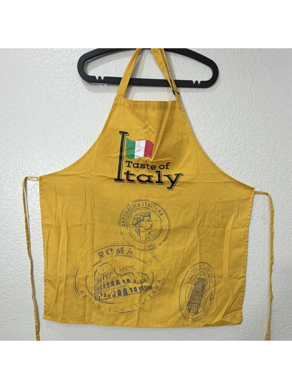 Yellow Bib Apron Taste of Italy Graphic Print Cotton Adjustable Neck One Size